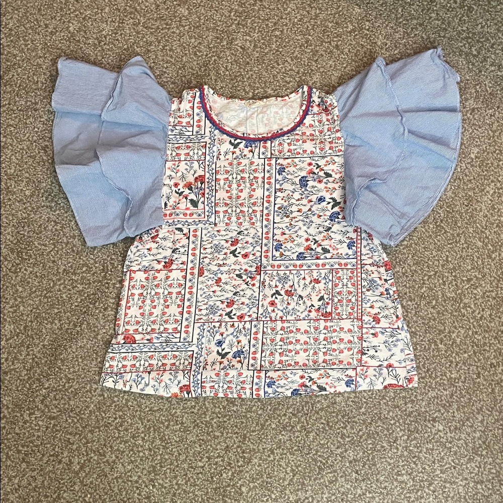 Anthropologie Letmebe Floral Patchwork Ruffle Short Sleeve Top